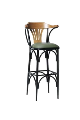 Bar Sandalyesi Yeşil-kahve-t169/75 - Oturma Yüksekliği 75cm - Metal Iskelet - Ahşap Sırt Ve Kolçak - 2