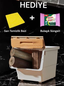 Technow Motek 12 Litre Bambu Desen Tekerlekli Tekli Organizer + Temizlik Seti - 1
