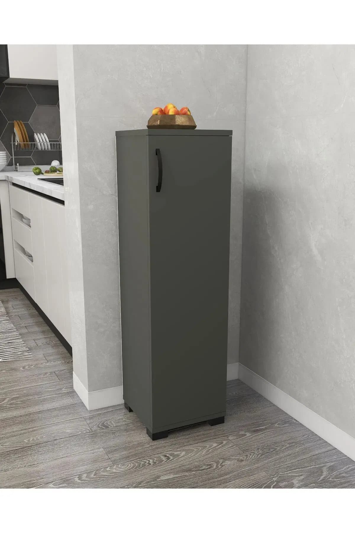 Irmak Mobilya Antrasit Renkli Çok Amaçlı Tek Kapaklı Mini Dolap Erzak Dolabı Banyo Dolabı