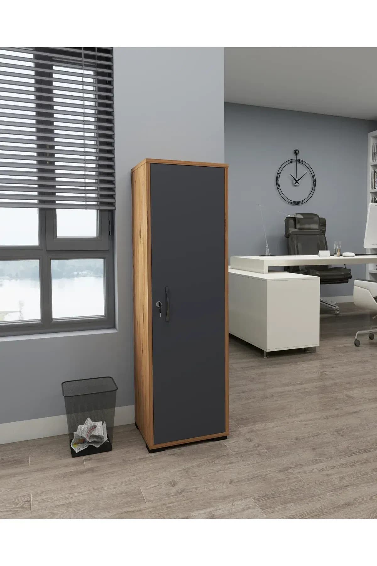 Irmak Mobilya CEVİZ-ANTRASİT Renkli Kilitli Çok Amaçlı Dolap Ofis mutfak banyo için kilitli dolap