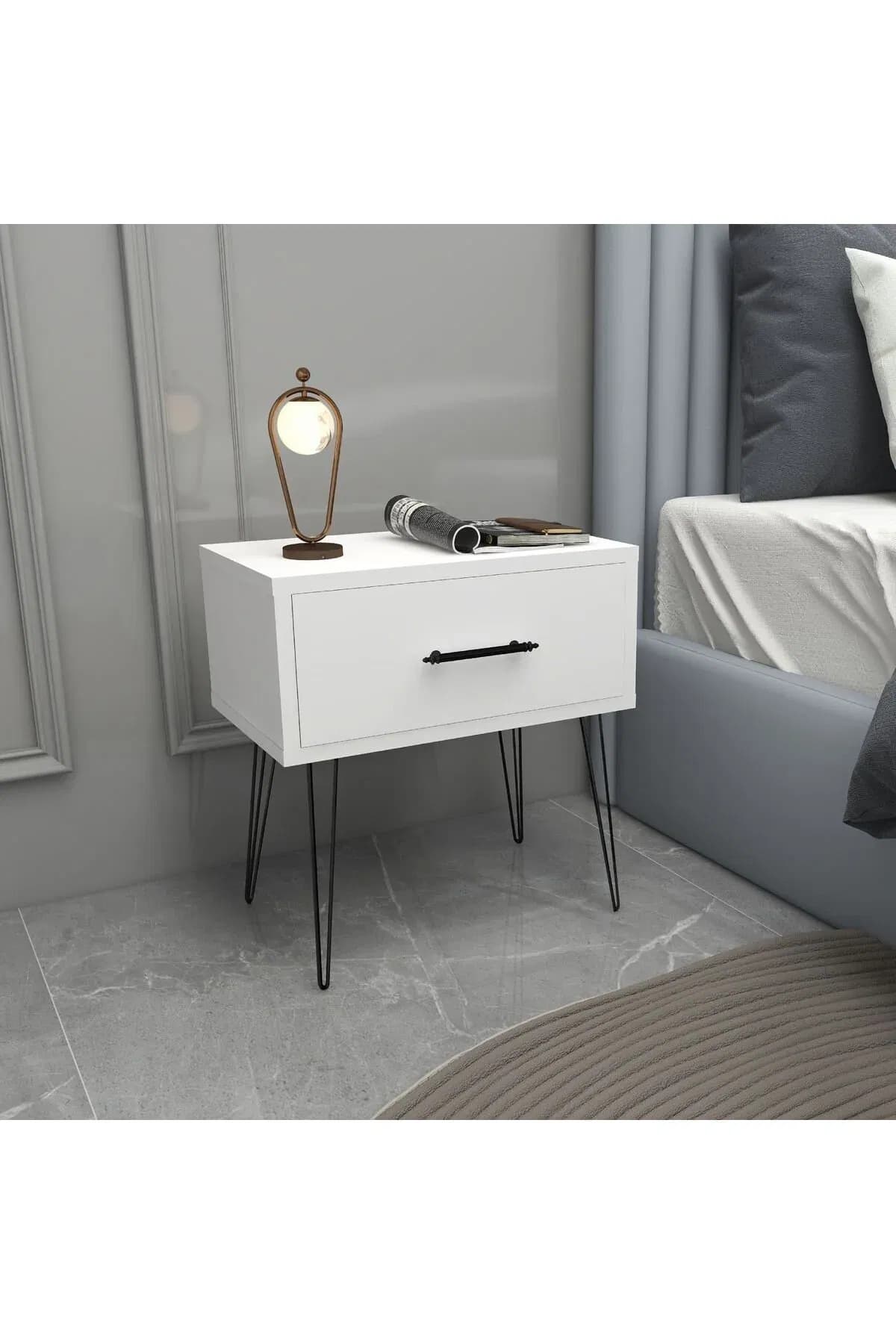 Irmak Mobilya Çekmeceli Komodin Tel Ayaklı Başucu Komodin