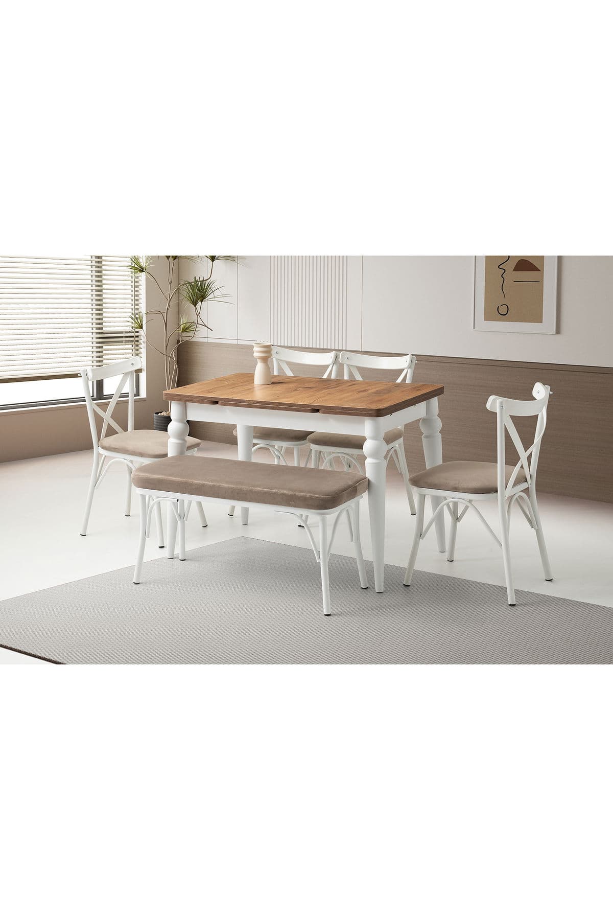 Royal Masa, Bahar Çapraz Sandalye Bank Takımı, Dışbudak, 110x70