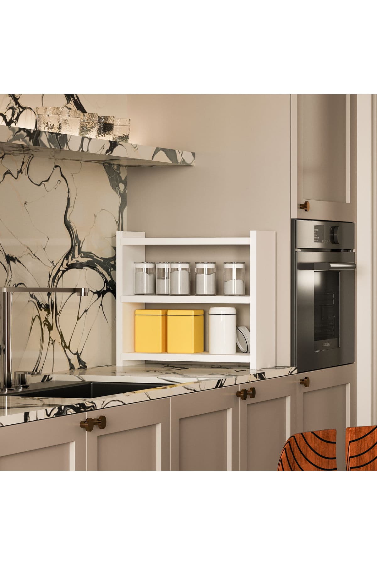 Alıce Tezgah Üstü Organizer Çok Amaçlı 3 Raflı Beyaz Baharatlık