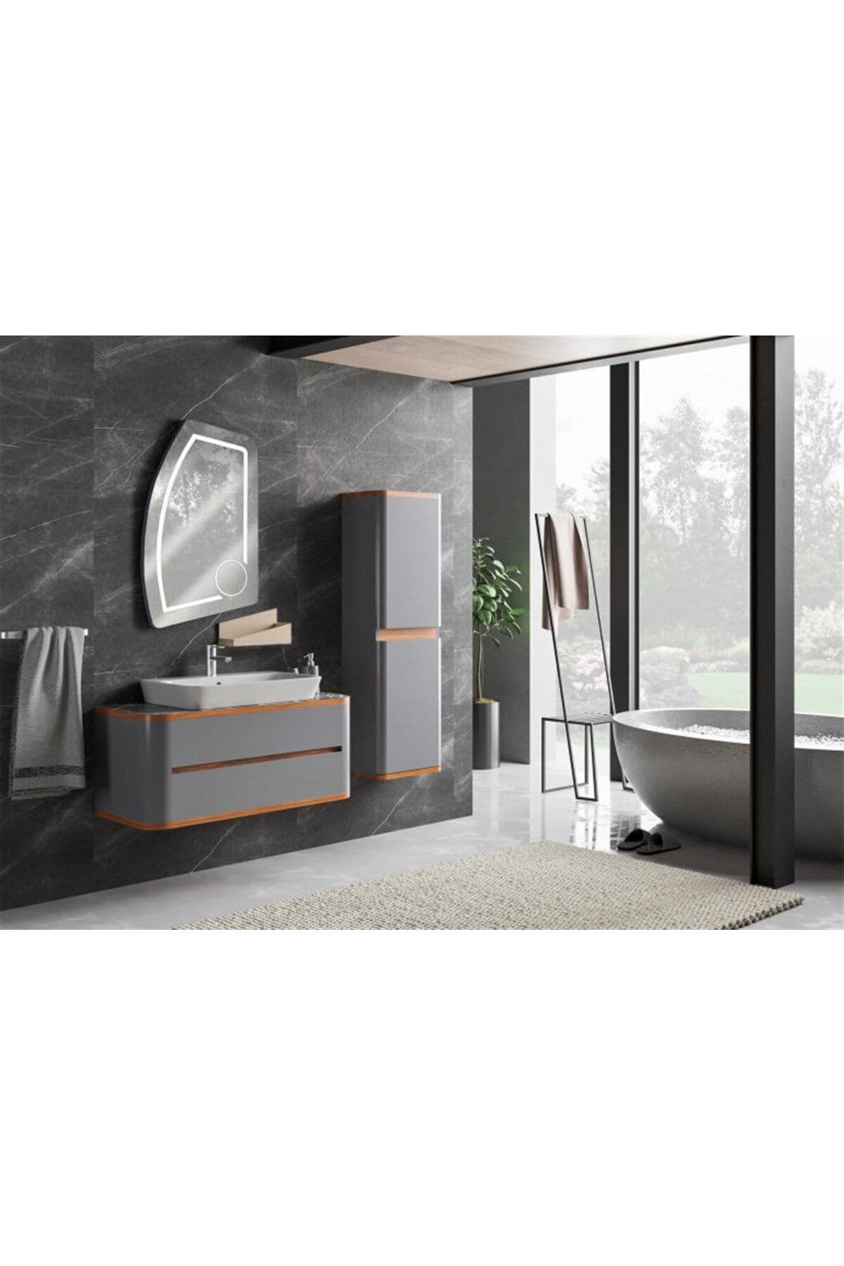 Lexus Banyo Dolabı Takımı Gri Plesenk 80 Cm