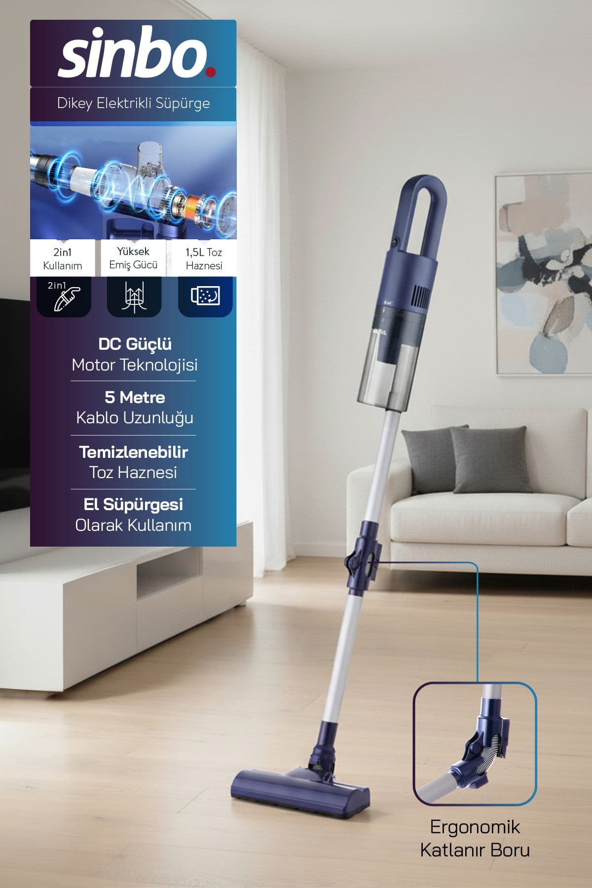 SVC-8629 Kablolu Dikey Elektrikli Süpürge - Mavi