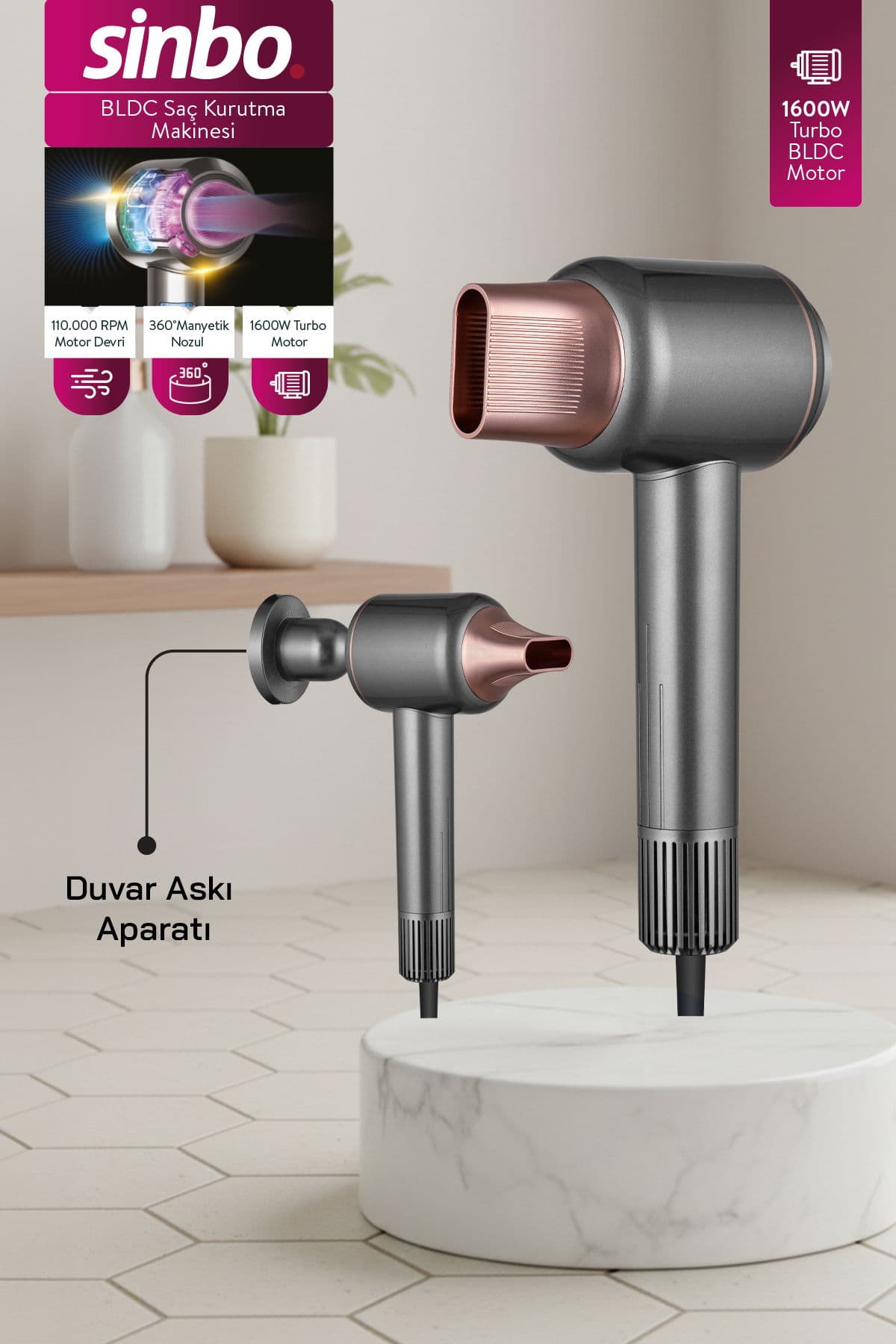 SHD-1717 BLDC Saç Kurutma Makinesi-Koyu Gri