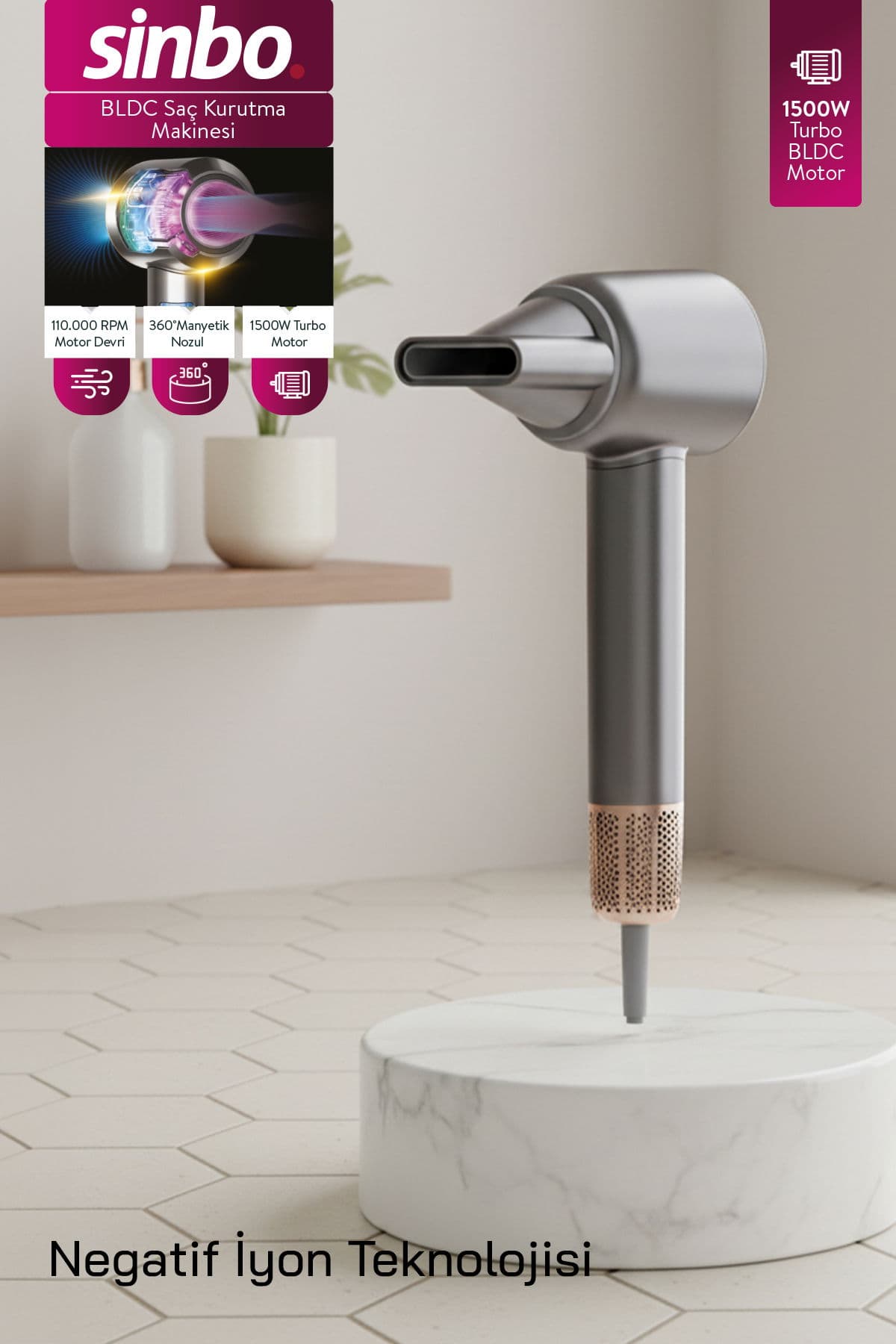 BLDC Saç Kurutma Makinesi-Koyu Gri