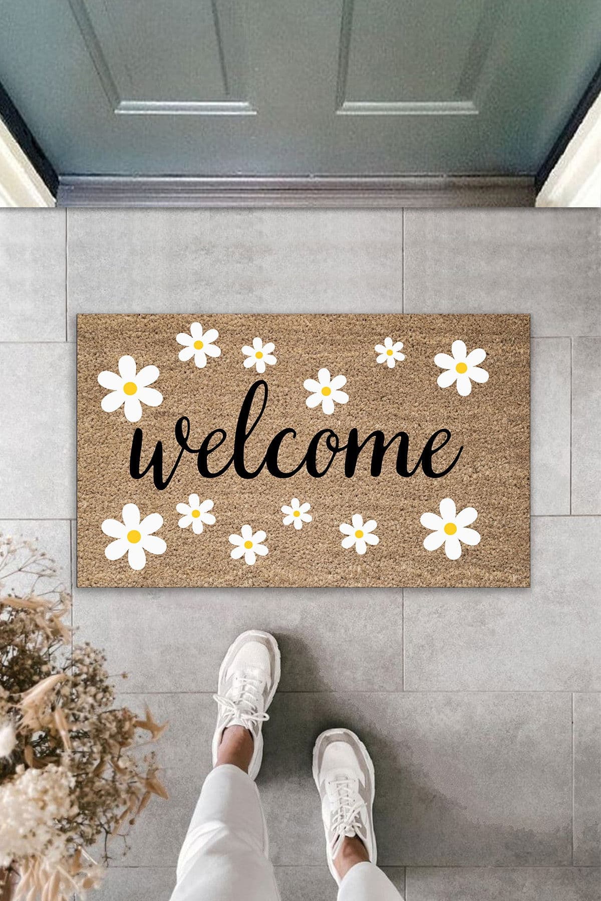 Papatyalı Welcome Dekoratif Iç Ve Dış Kapı Önü Paspası 70x45 Cm