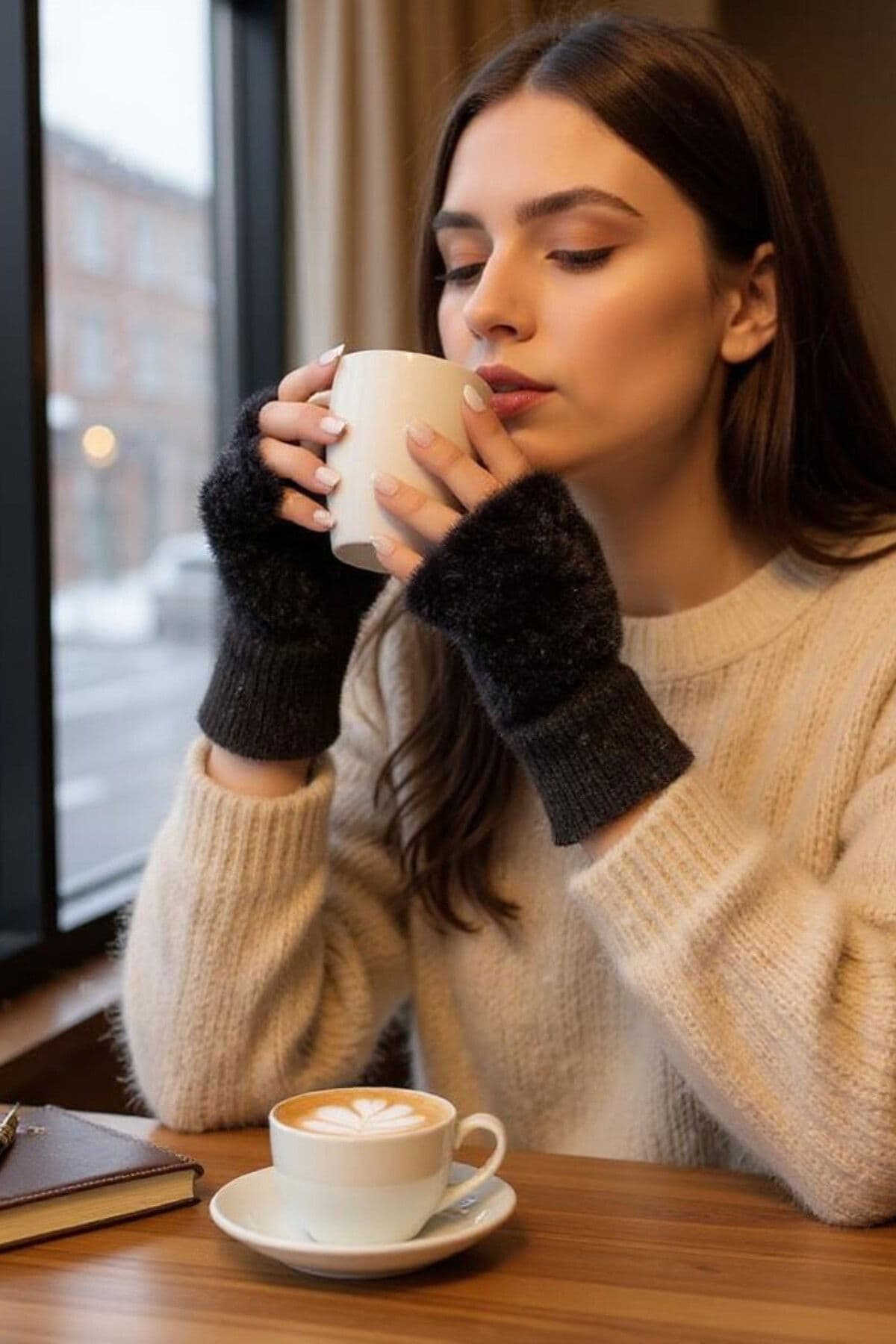 Kadın 1 Çift Kışlık Parmaksız Termal Esnek Polarlı Peluş Eldiven